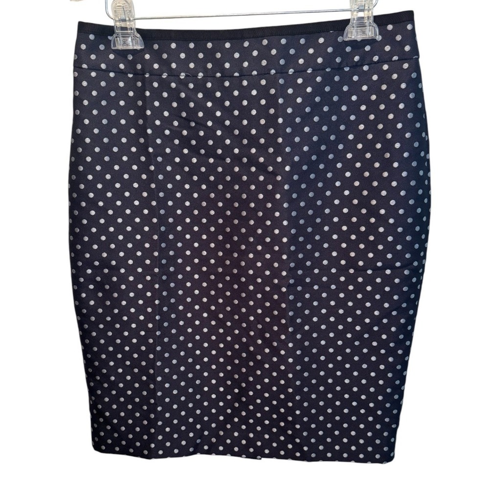 Ann Taylor Womens Navy Blue Silver Polka Dot Pencil Skirt 12 NEW Office Evening